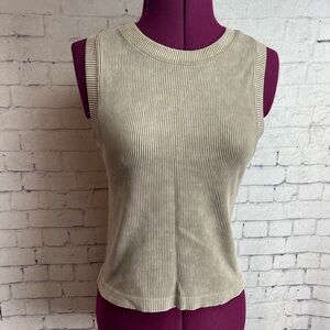 Moa moa one size ribbed tank top tan beige color